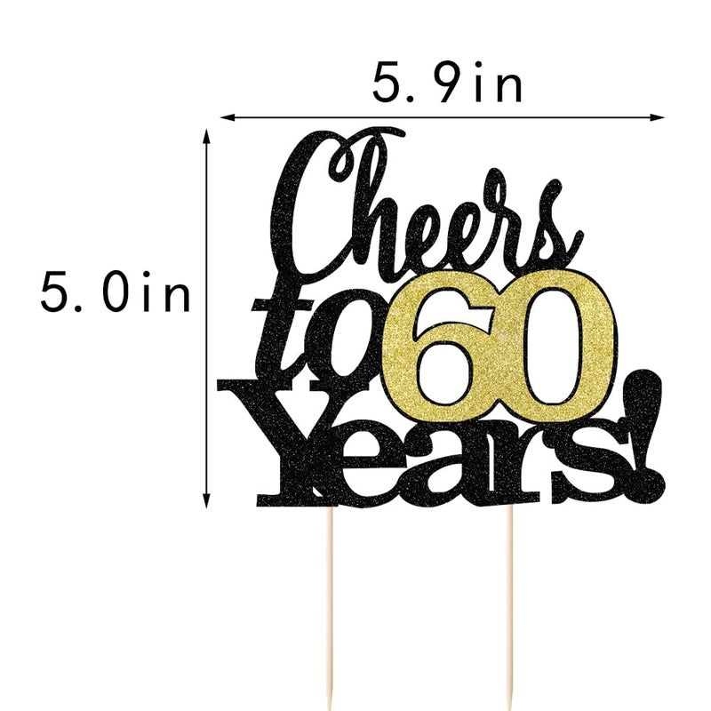 LVEUD Black Font Golden Numbers Cheers to 60 Years Happy Birthday Cake Topper -Wedding,Anniversary,Birthday Party Decorations (60th) - Image 3